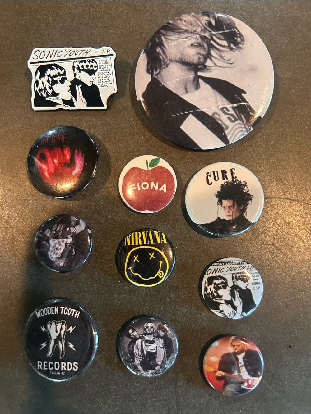 Lot of 11 Alt Rock Pins & Buttons Nirvana Kurt Cobain The Cure Sonic Youth